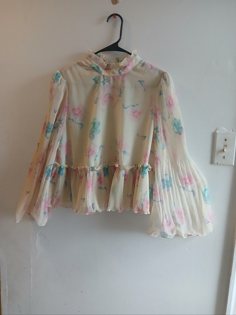 Ganni Cream Blouse with Pink & Blue Floral Print